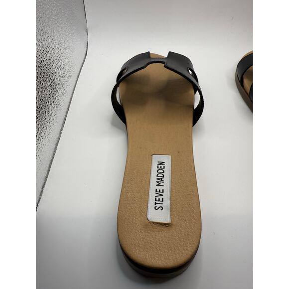 Steve Madden Women’s Black Slide Sandals Size 9 Flat Slip On Summer Shoes New - Picture 3 of 6